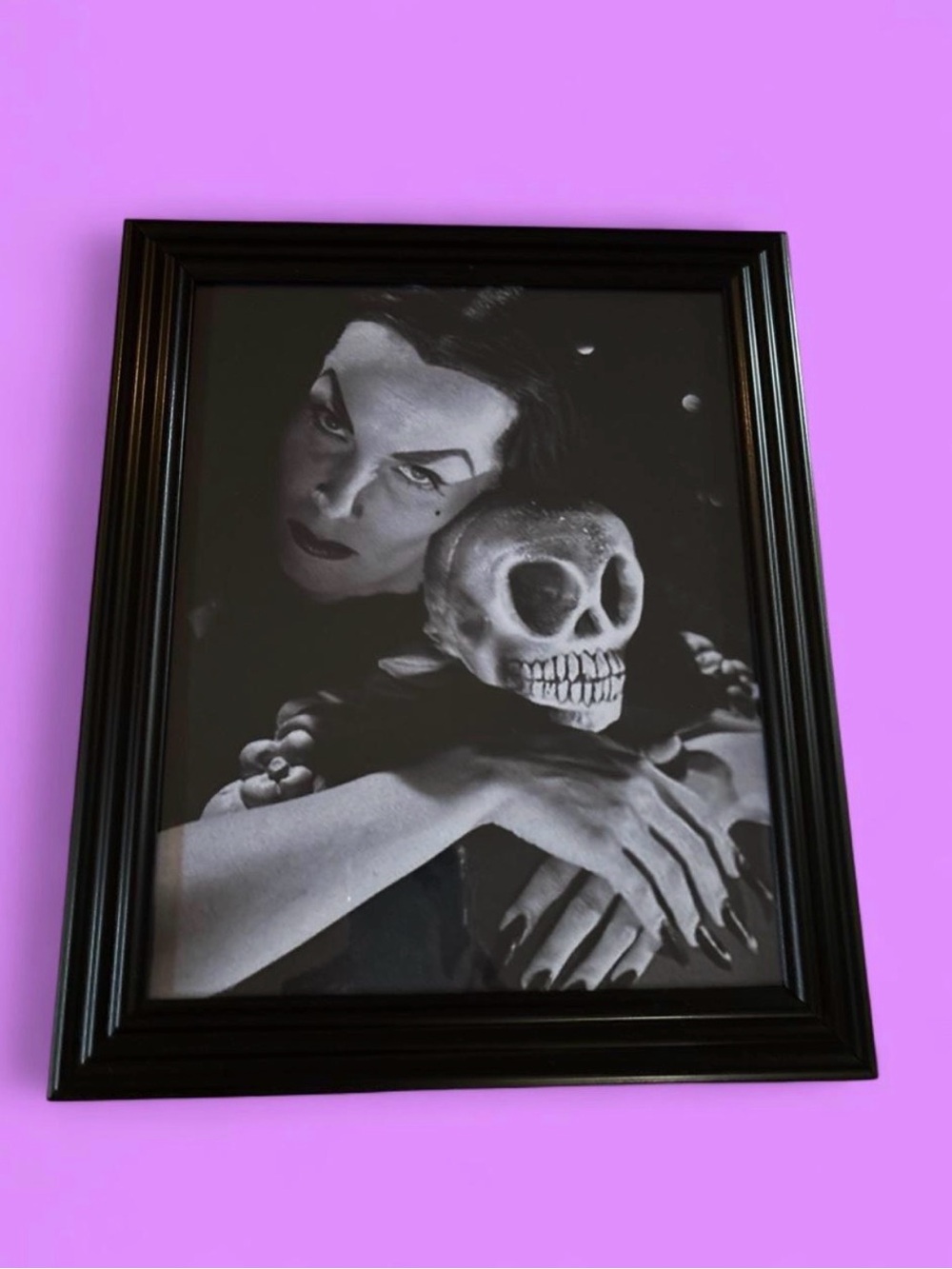 8x10 vampira embracing skull Black Framed Gothic Portrait Art Print Halloween